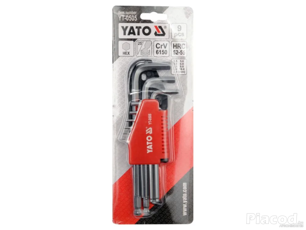 Gömbfejű imbuszkulcs készlet 9 részes, 1,5–10 mm, CrV acél – YATO YT-0505 - Kép 2