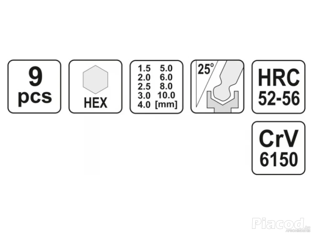 Gömbfejű imbuszkulcs készlet 9 részes, 1,5–10 mm, CrV acél – YATO YT-0505 - Kép 3